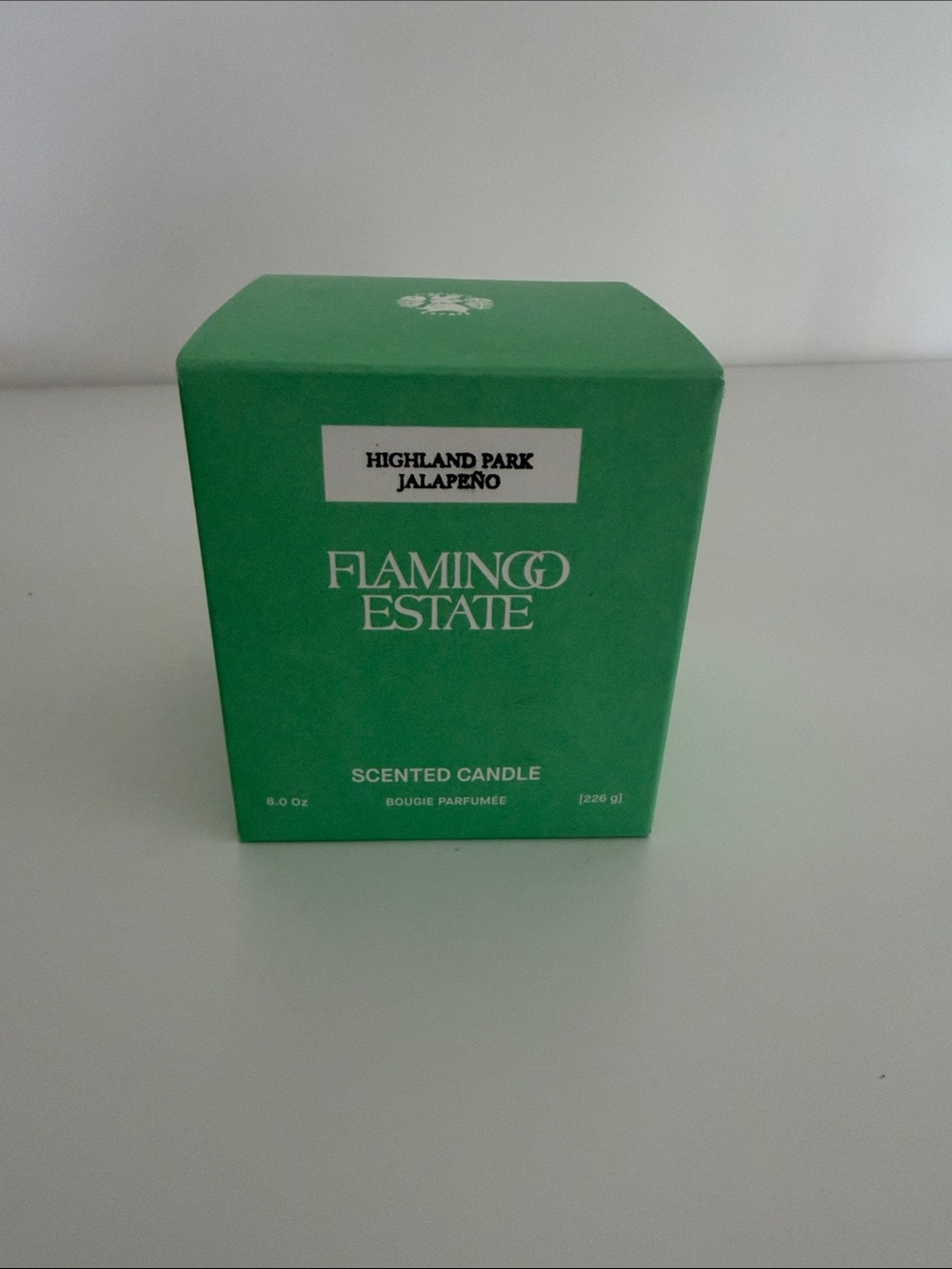 New in Box Flamingo Estate Scented Candle - Highland Park Jalapeño - Green Box